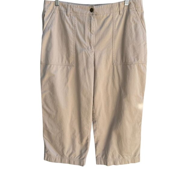 Jones Sport Womens Khaki All Cotton Flat Front Minimalist Casual Cropped Pants 1 - Picture 1 of 7